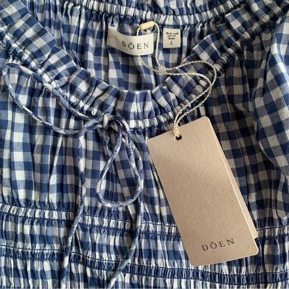 NWT Doen Emmaretta Cotton Voile Smocked A Line Midi Maxi Dress Blue Gingham - Picture 10 of 13